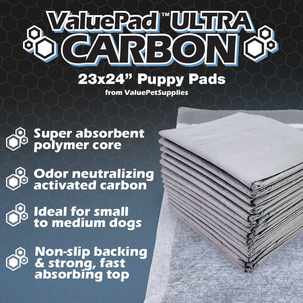 ValuePad Ultra Carbon Puppy Pads, Medium 23x24 Inch, 200 Count - Super Premium Puppy Pee Pads for Dogs, Activated Charcoal, Fast Absorbing Top Sheet, Super Absorbent Gel Core, 5-Layer Design 