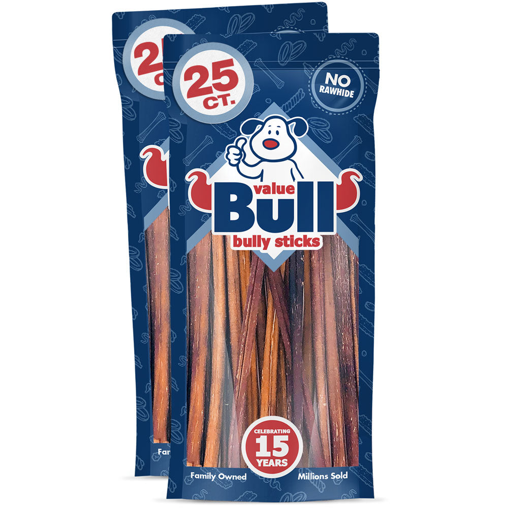 Bully Sticks for Small Dogs, Thin 12 Inch, 50 Count - All Natural Dog Treats, 100% Beef Pizzles, Single Ingredient Rawhide Alternative 